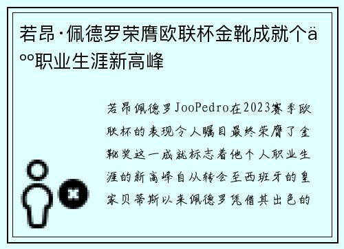 若昂·佩德罗荣膺欧联杯金靴成就个人职业生涯新高峰